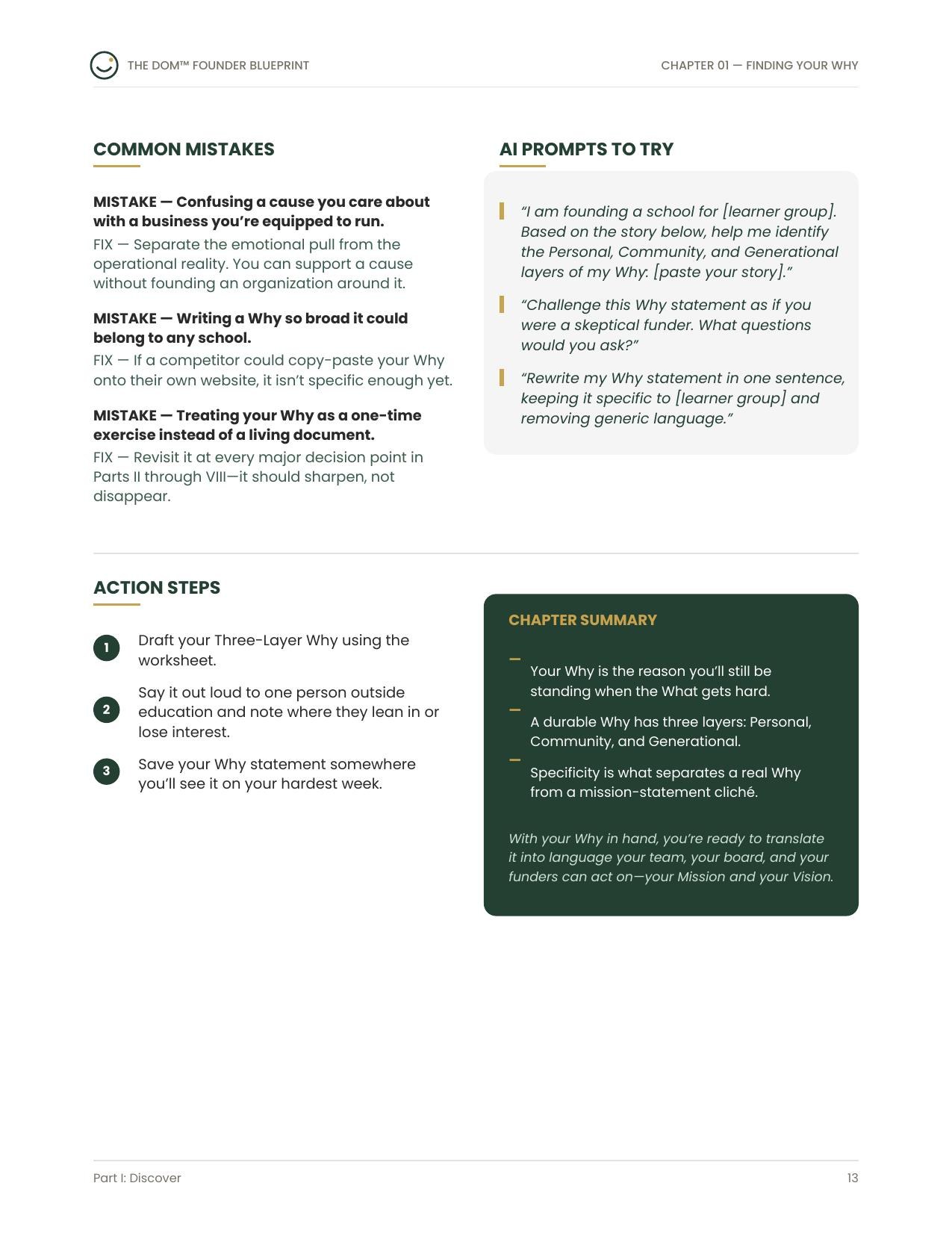 Common Mistakes, AI Prompts, and Chapter Summary worksheet page