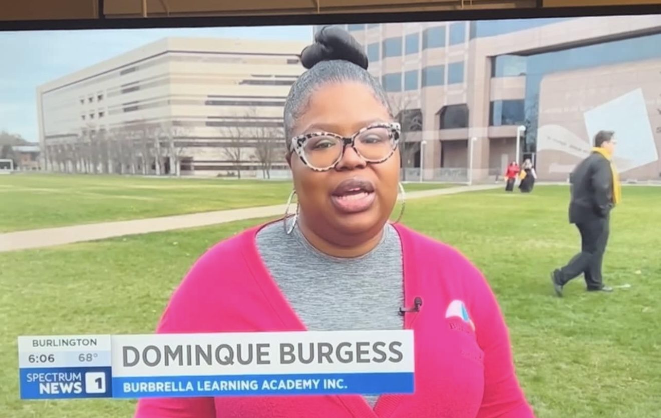 Dominque Burgess interviewed by Spectrum News about Burbrella Learning Academy